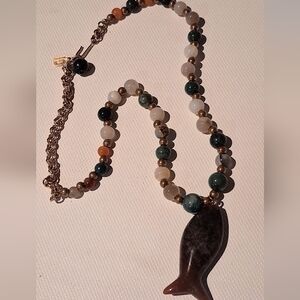 * Vintage Kenneth Lane Various Natural Stone Beads Fish Necklace